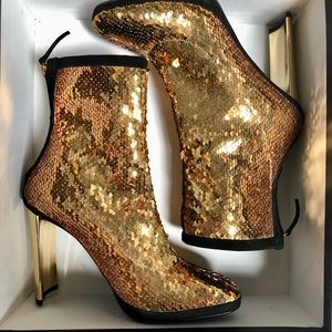 Giuseppe Zanotti Shoes | Giuseppe Zanotti Gold Bronze Sequin Ankle Bootie with Gold Metallic Heel | Color: Black/Gold | Size: 7 | Linabeana33's Closet